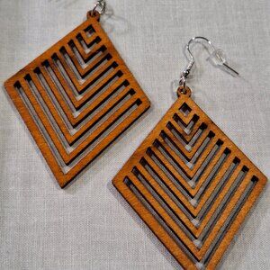 Wood Carved symmetrical Earrings